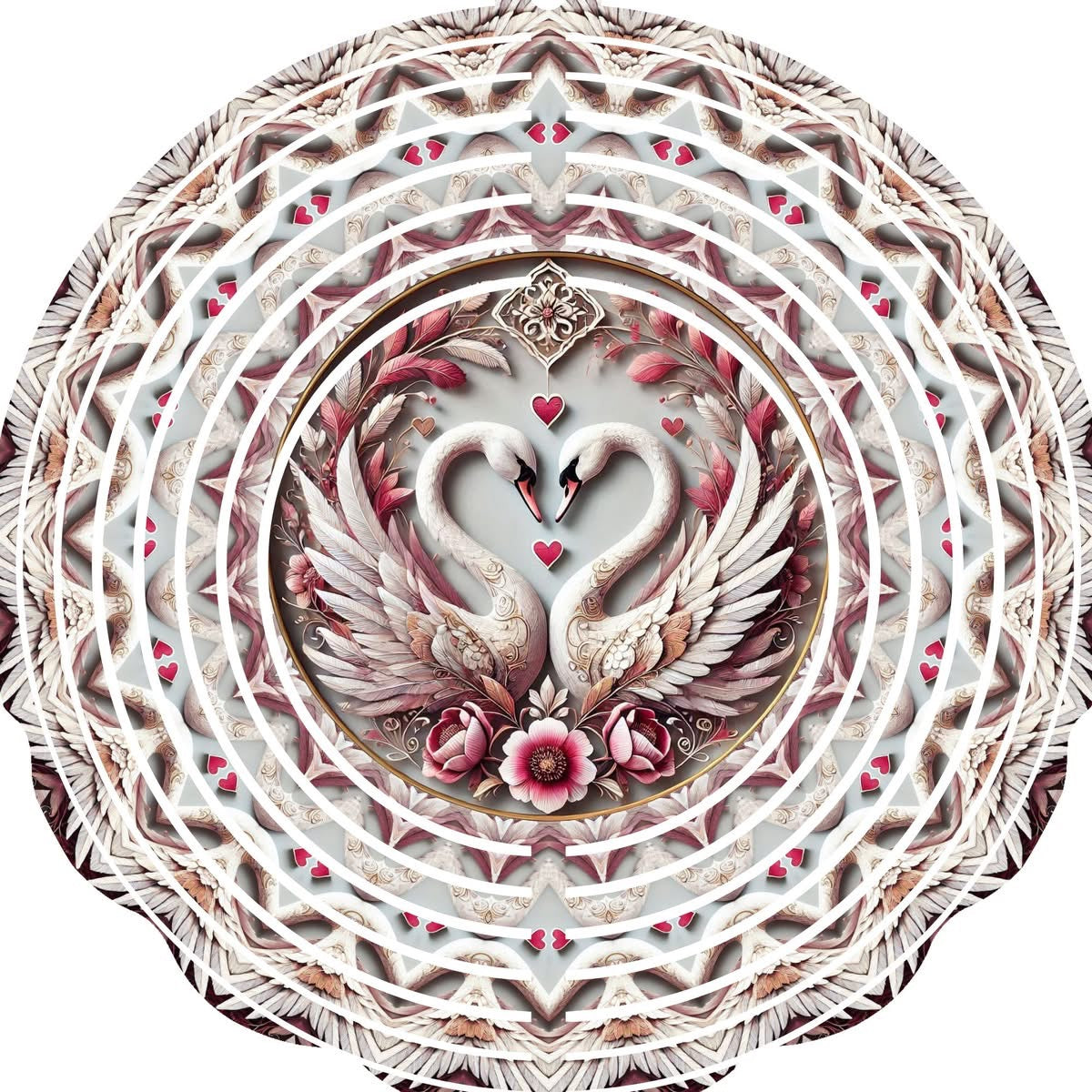 Wind Spinner with Jewel Strand Swan Valentine's Couple