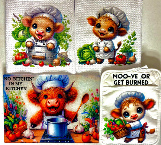 KITCHEN SET - HIGHLAND COW CHEF (4 PIECE)