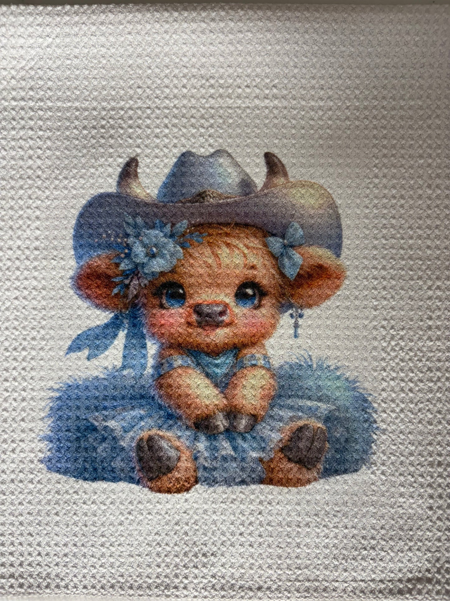 TOWELS - HIGHLAND COW HAT BLUE