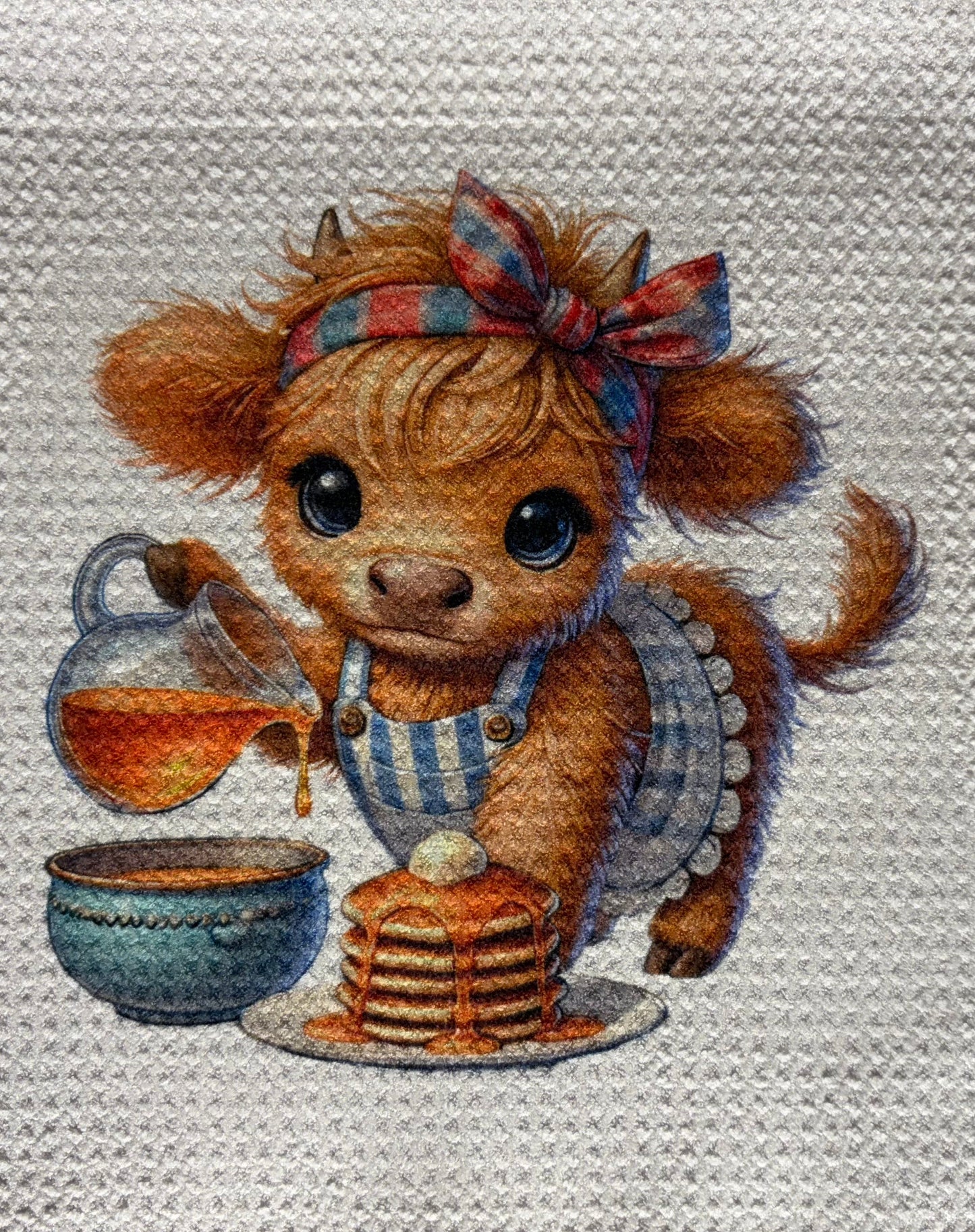 TOWELS - HIGHLAND COW BAKING POURING SYRUP