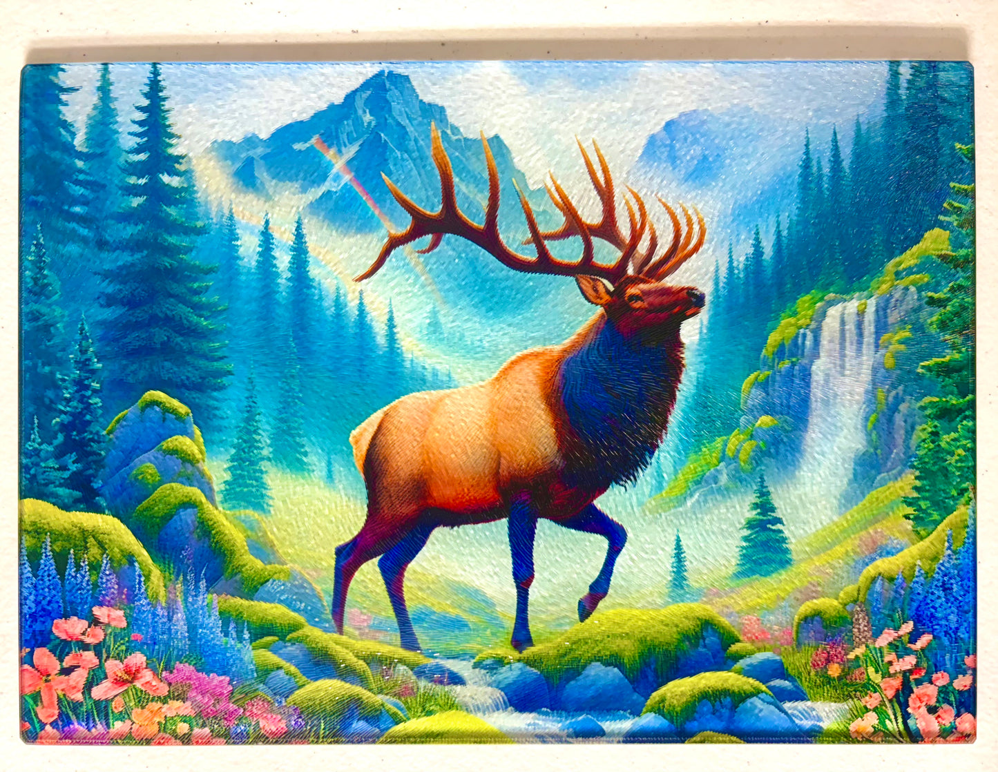 Tempered Glass Cutting Board Elk by Flowing Waterfall
