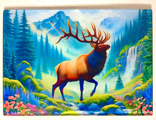 Tempered Glass Cutting Board Elk by Flowing Waterfall