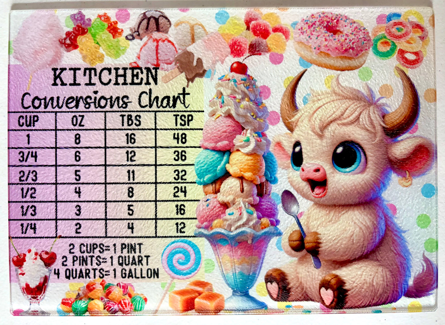 Tempered Glass Cutting Board Highland Cow Conversion Ice Cream Sundae