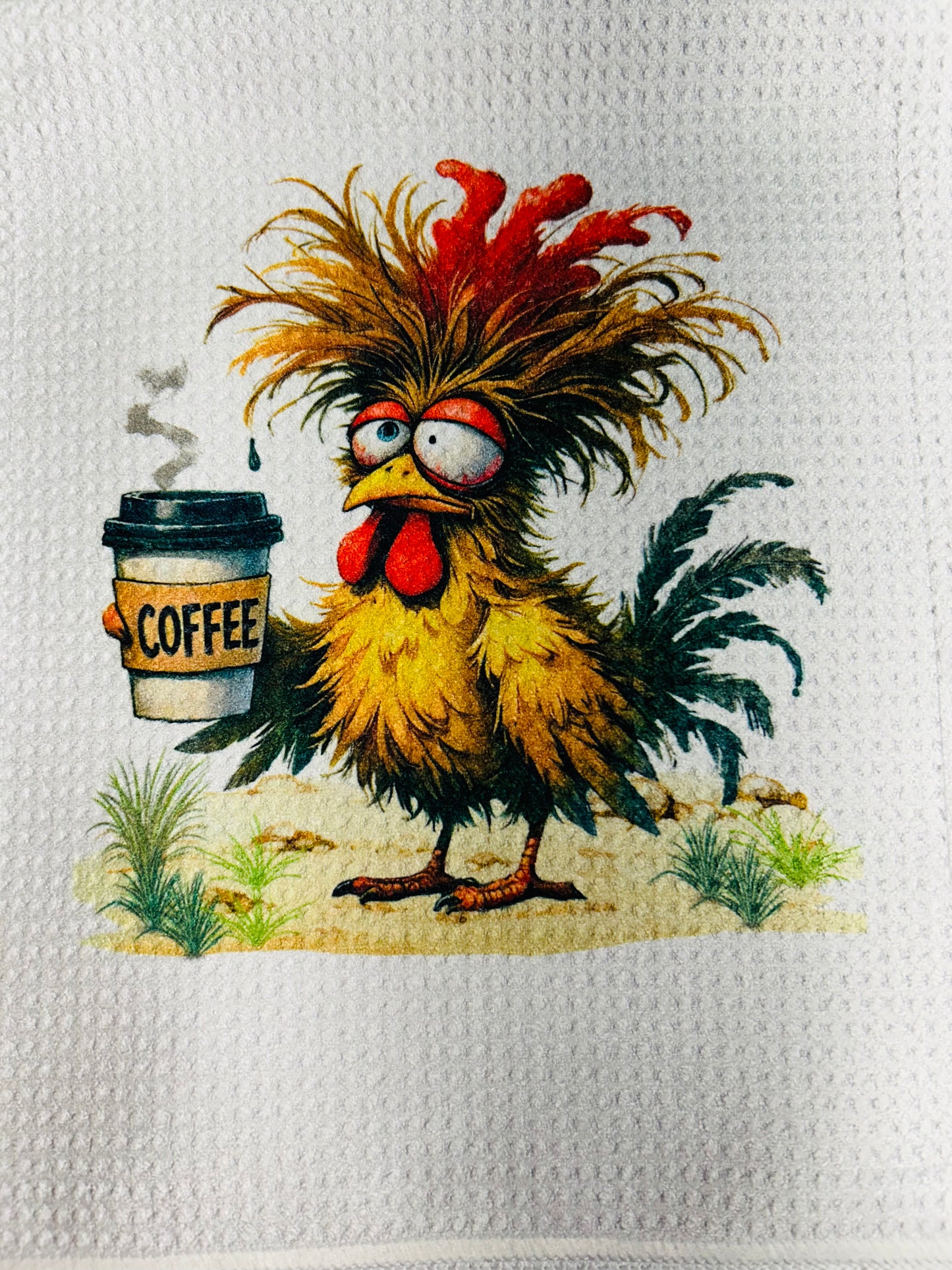 TOWELS - CHICKEN/ROOSTER SILLY COFFEE