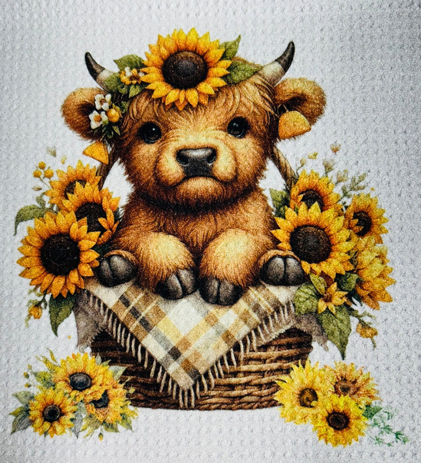 TOWELS - HIGHLAND COW SUNFLOWERS BASKET