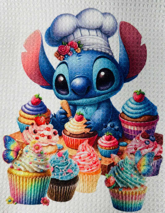 TOWELS - CARTOON CHARACTER BLUE ALIEN BAKER CUPCAKE