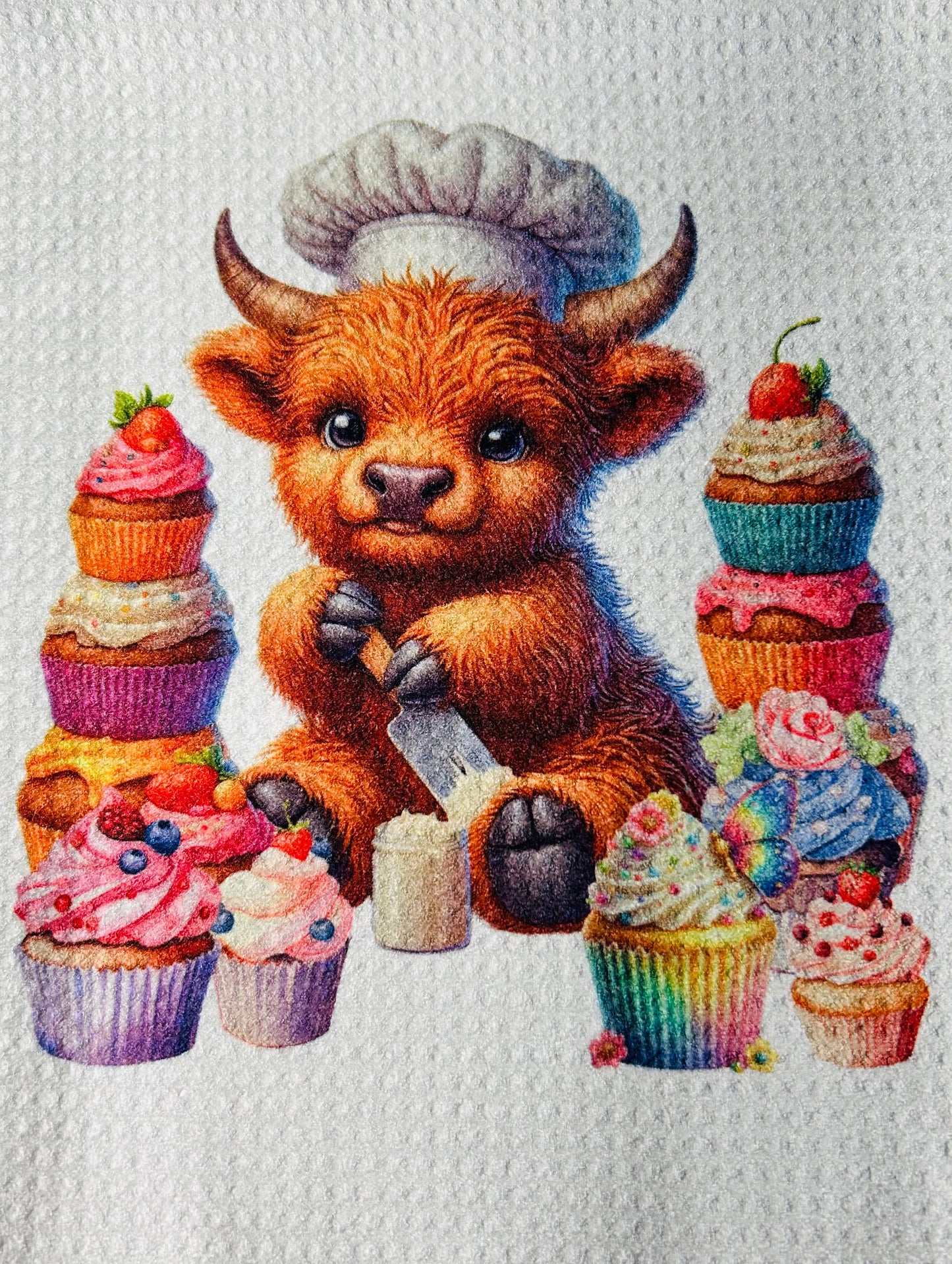 TOWELS - HIGHLAND COW BAKING CUPCAKE SPATULA
