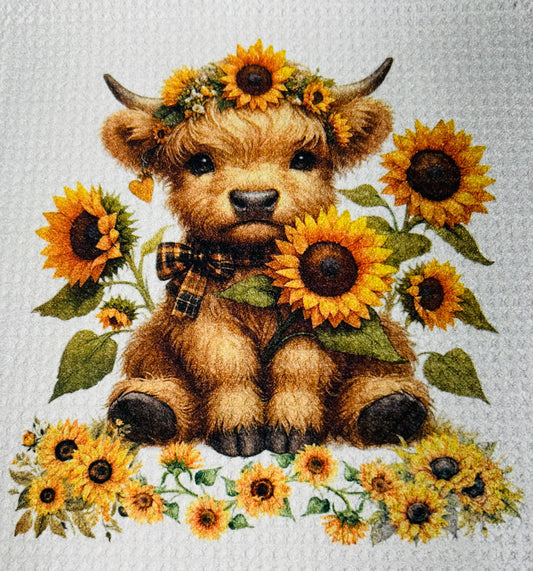 TOWELS - HIGHLAND COW SUNFLOWERS BOW TIE