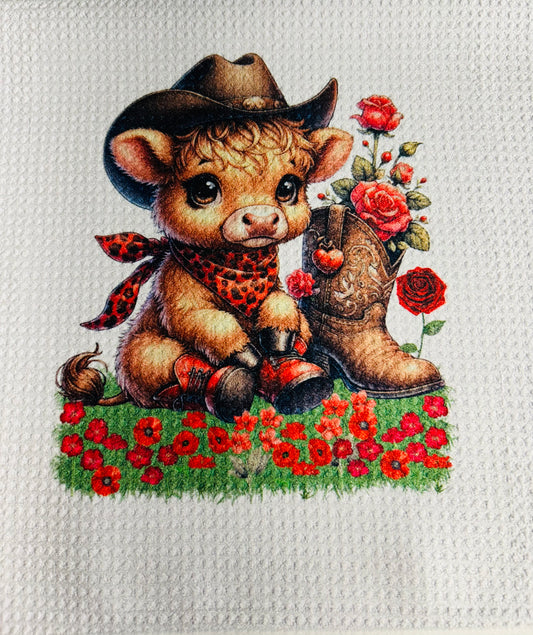 TOWELS - HIGHLAND COW HAT BOOT ROSES
