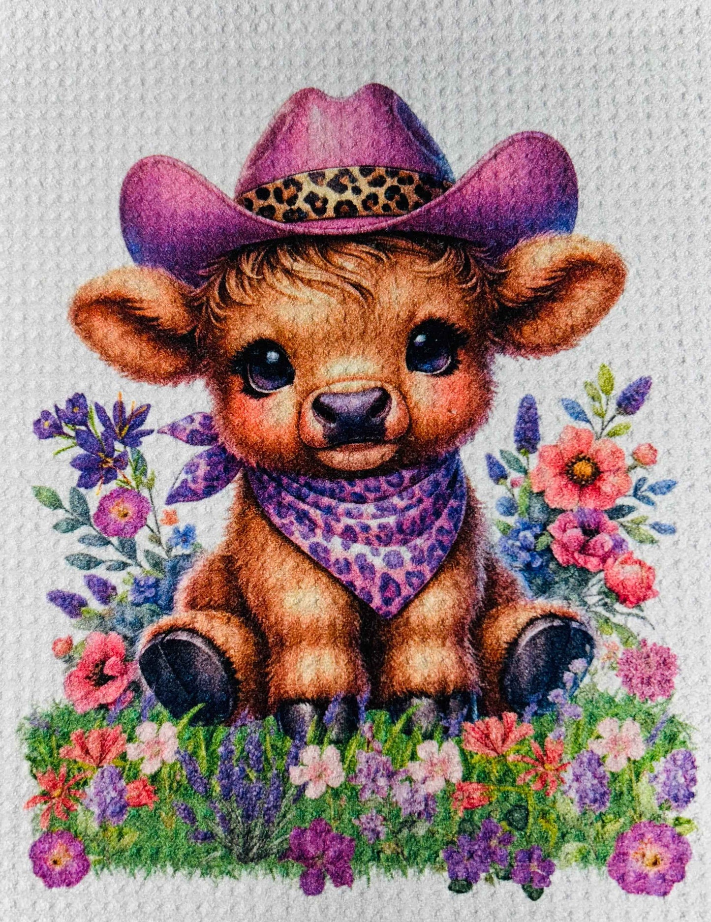 TOWELS - HIGHLAND COW HAT ANIMAL PRINT PURPLE (Copy)