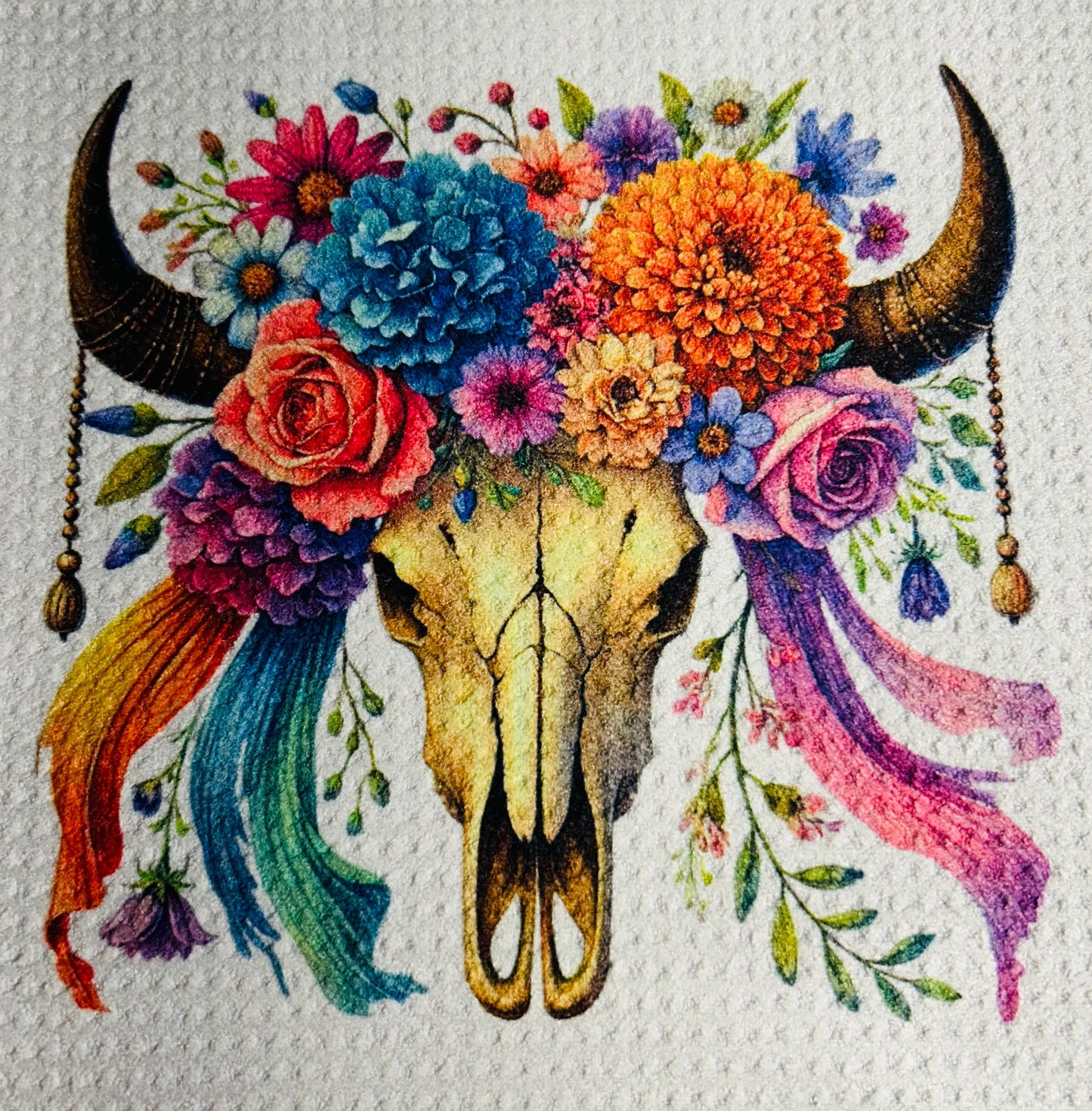 TOWELS - SOUTHWEST SKULLS COLORFUL RIBBON