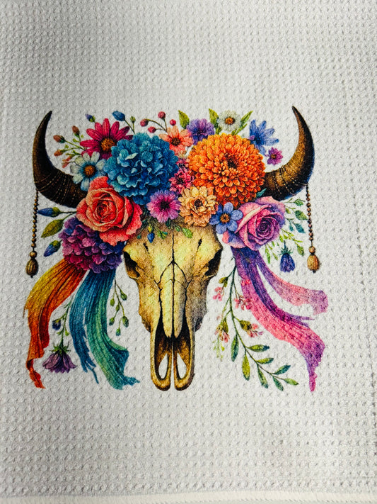 TOWELS - SOUTHWEST SKULLS COLORFUL RIBBON