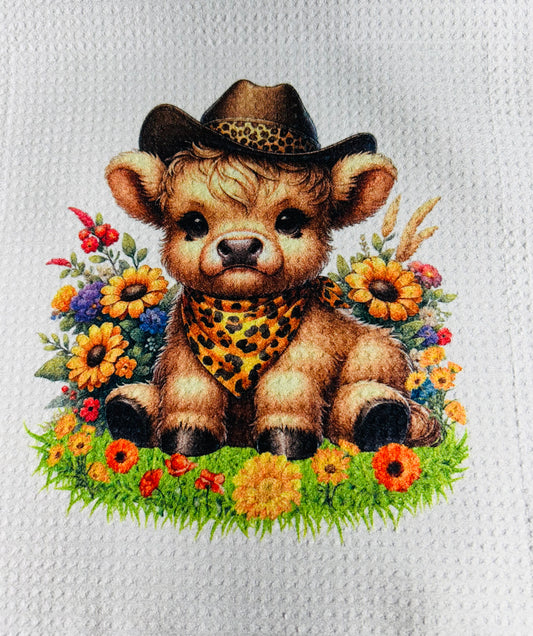 TOWELS - HIGHLAND COW HAT ANIMAL PRINT YELLOW