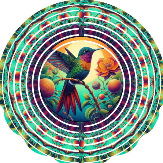Wind Spinners with Jewel Strand Bird Hummingbird Sunset