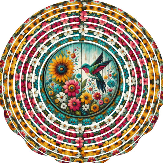 Wind Spinners with Jewel Strand Bird Hummingbird Floral with Fence