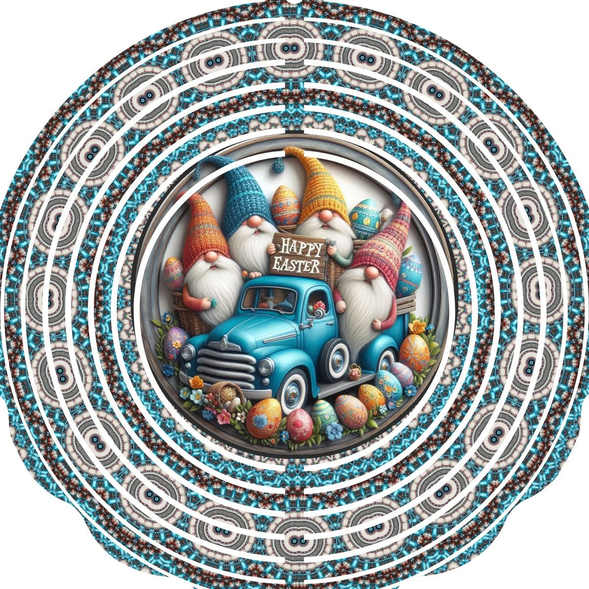 Wind Spinner with Jewel Strand Gnome Easter Gnomies in Truck