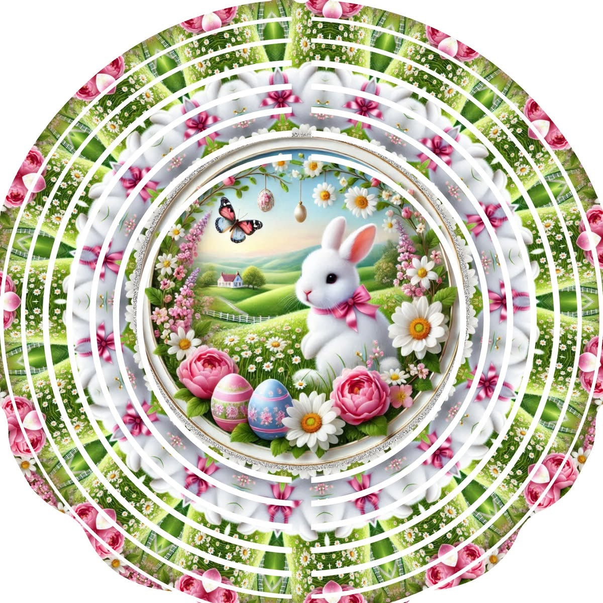 Wind Spinner with Jewel Strand Easter Bunny Spring Meadow