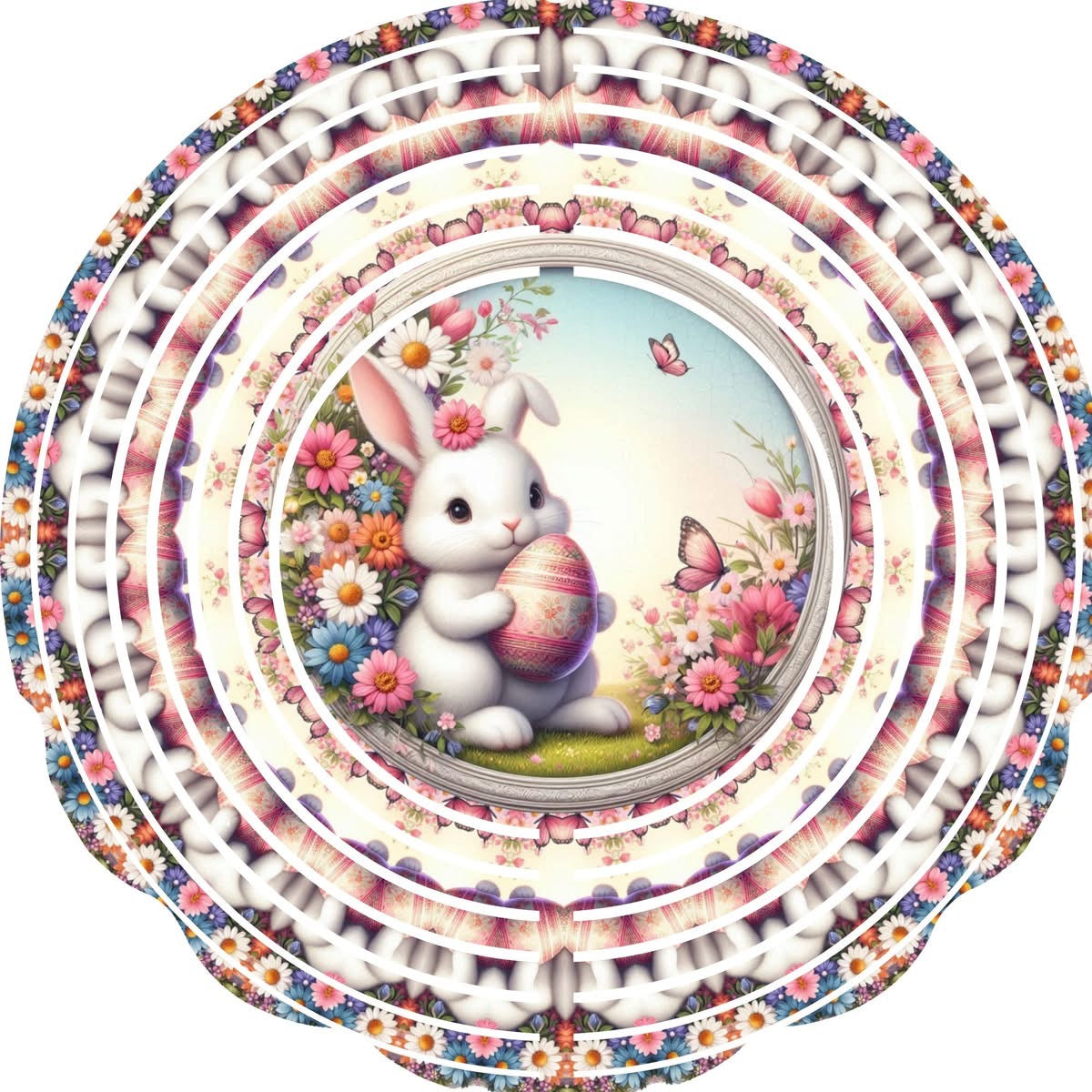 Wind Spinner with Jewel Strand Easter Bunny Holding Egg