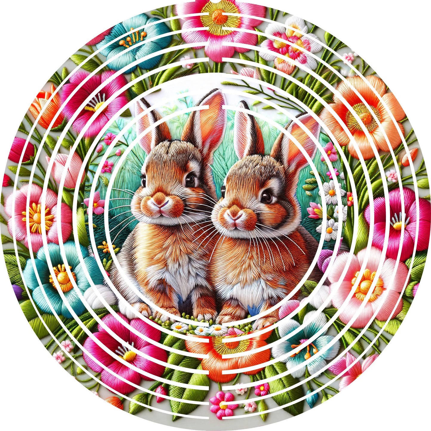 Wind Spinner with Jewel Strand Bunnies Spring Flowers