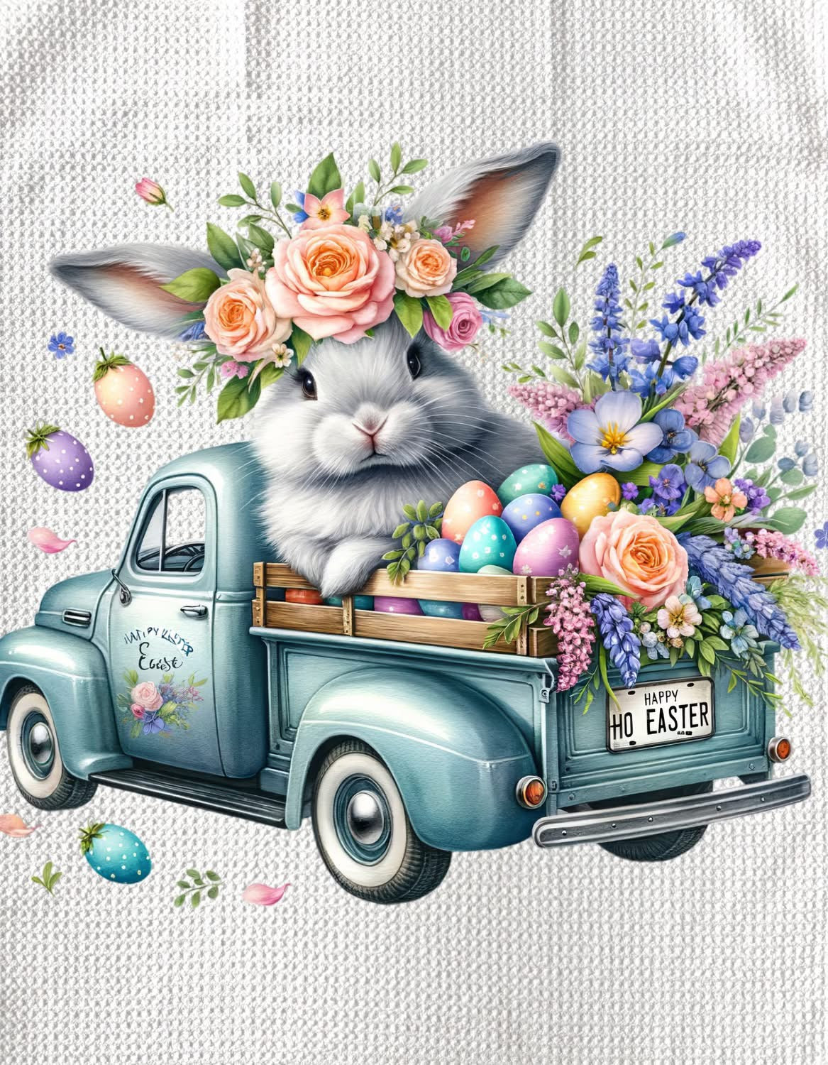 TOWELS - EASTER BUNNY TRUCK FLORAL