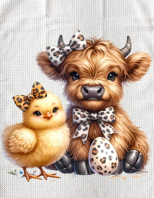 TOWELS - EASTER HIGHLAND COW LEOPARD PRINT