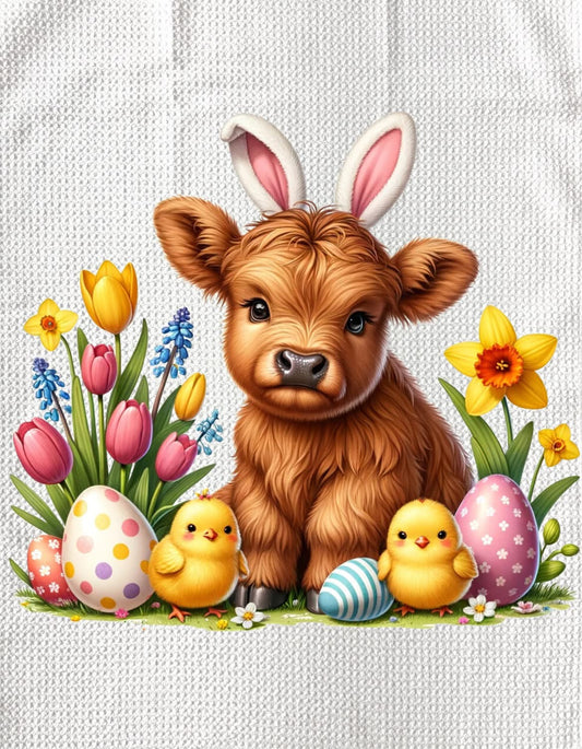 TOWELS - EASTER HIGHLAND COW CHICKS