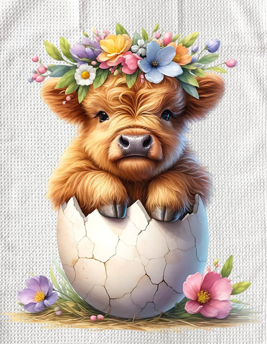 TOWELS - EASTER HIGHLAND COW EGG