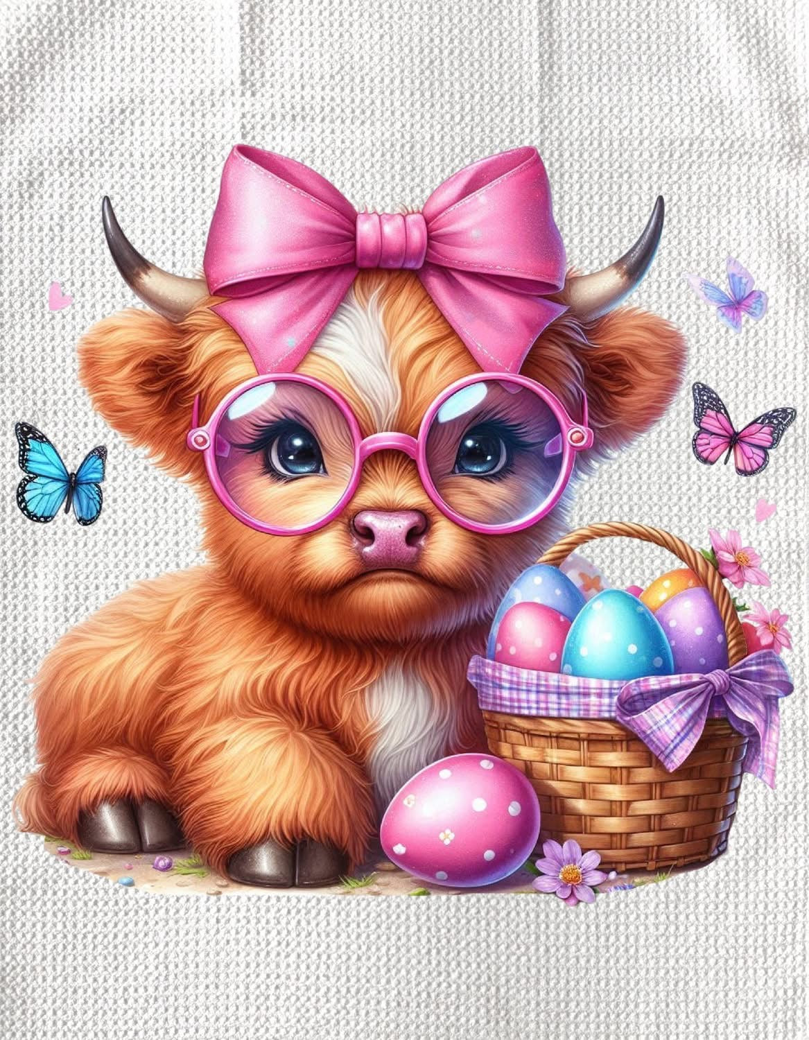 TOWELS - HIGHLAND COW EASTER PINK GLASSES