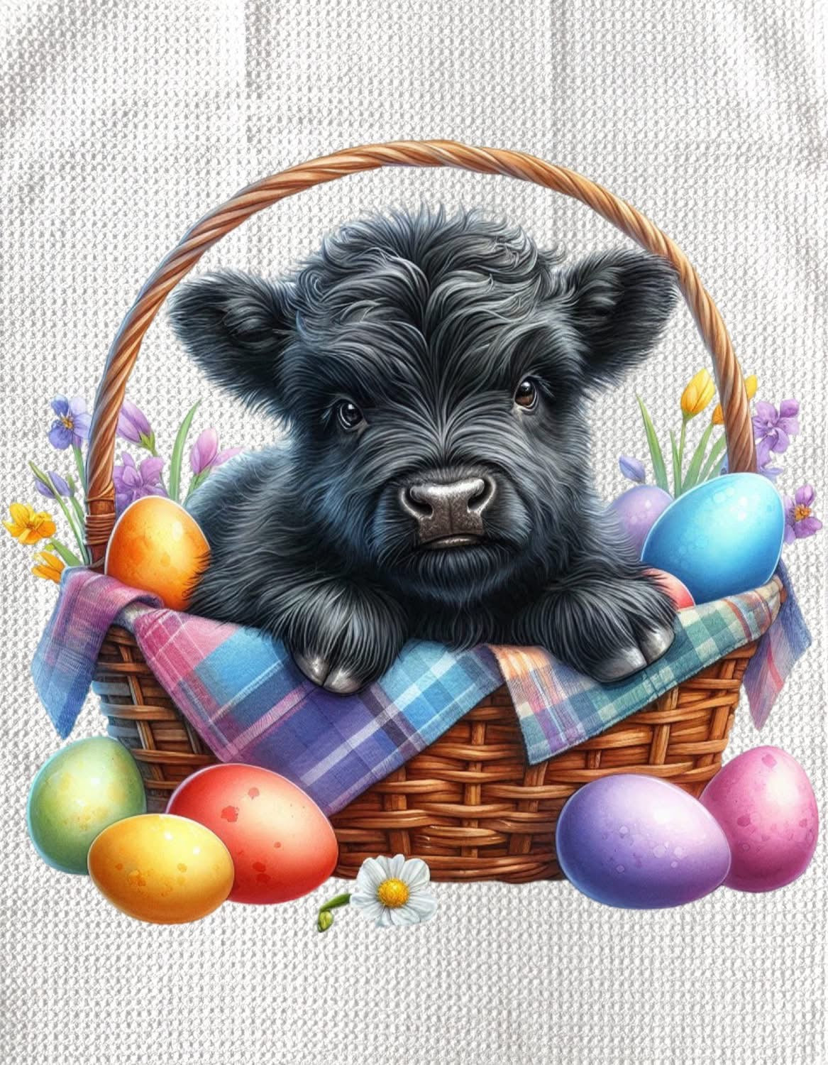 TOWELS - HIGHLAND COW EASTER IN BASKET