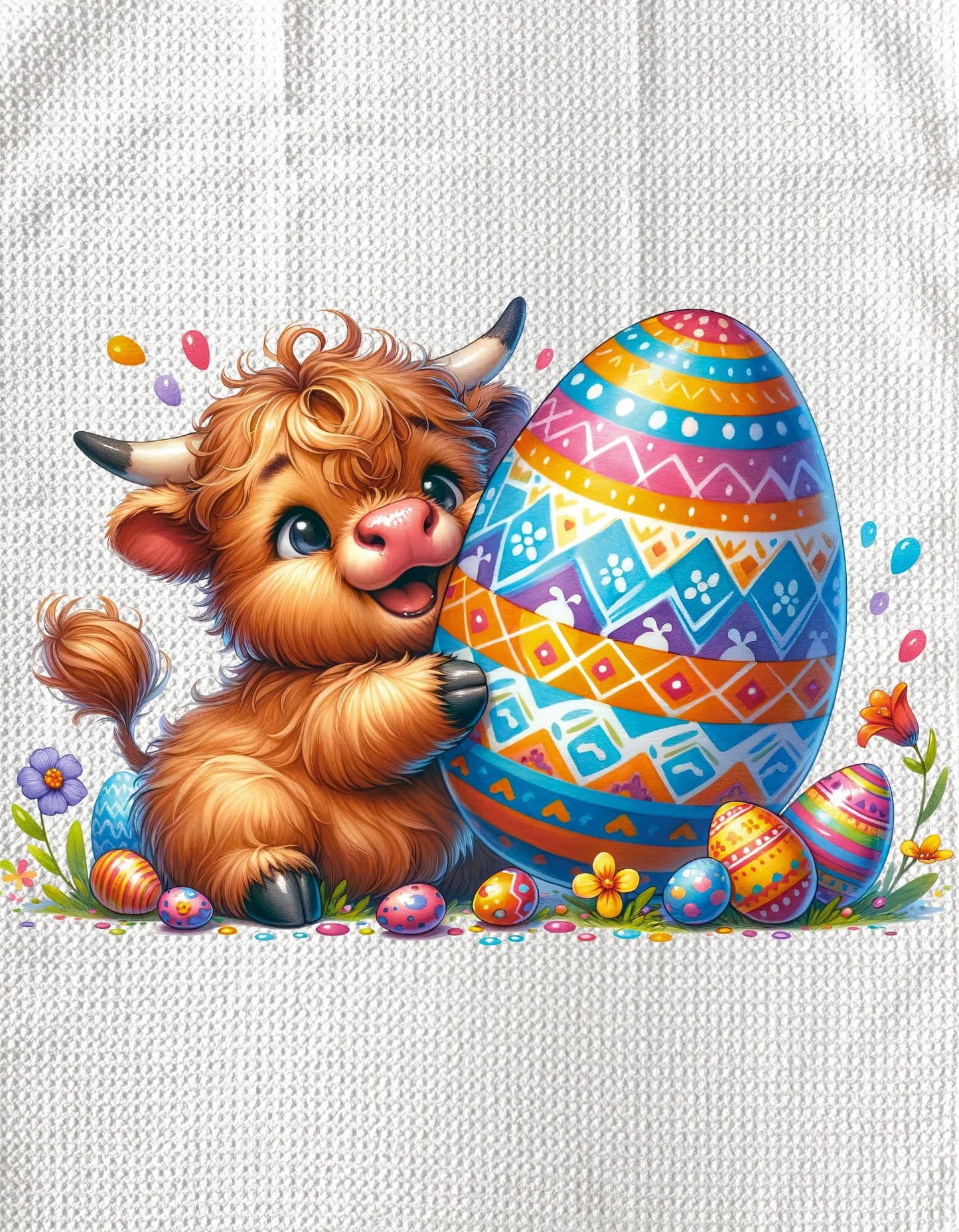 TOWELS - HIGHLAND COW EASTER HOLDING EGG