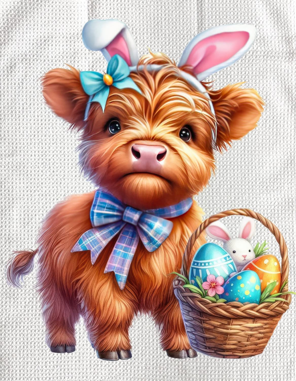 TOWELS - EASTER HIGHLAND COW BASKET