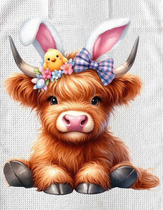 TOWELS - EASTER HIGHLAND COW AND PEEP