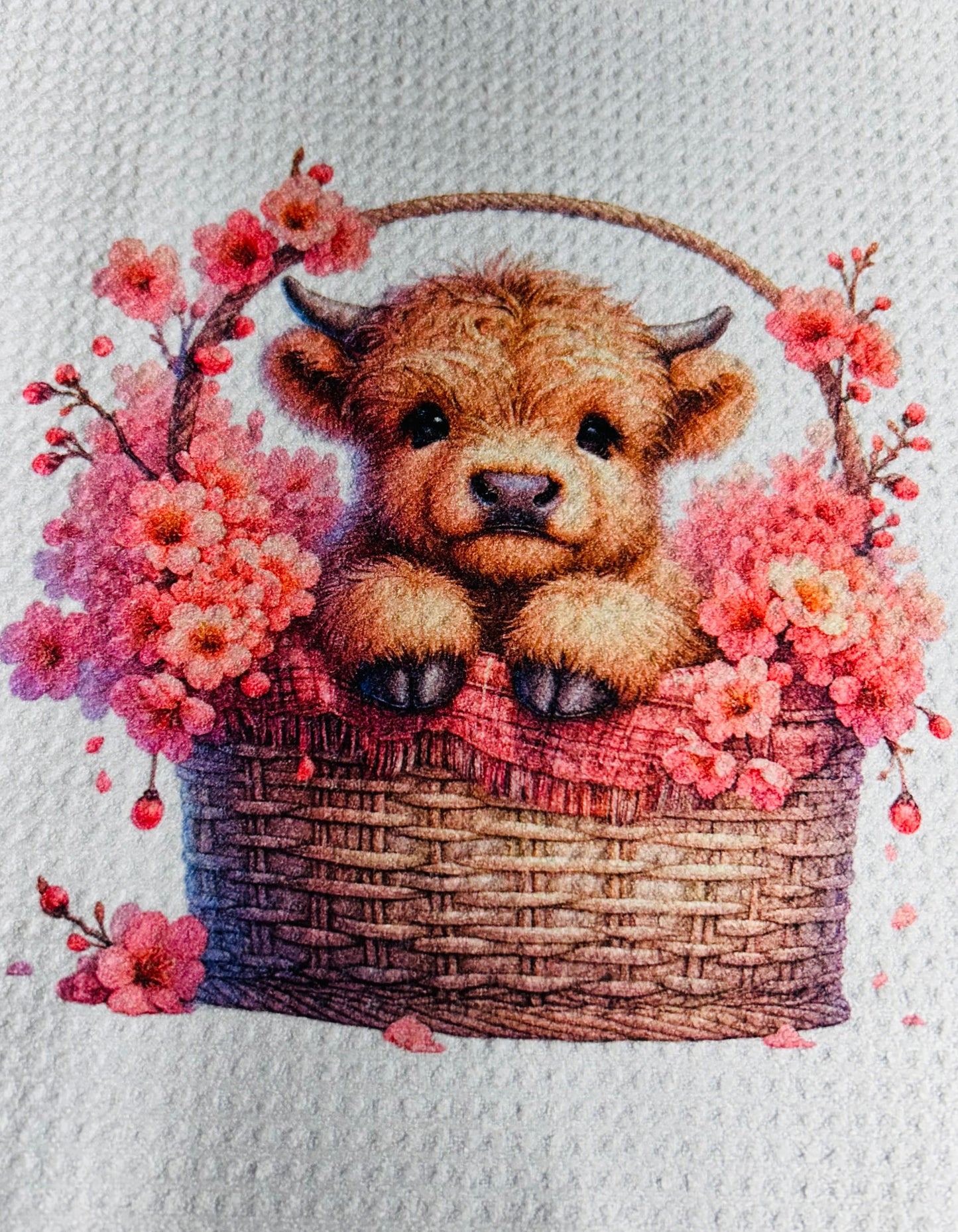 TOWELS - HIGHLAND COW FLOWERS BASKET PINK