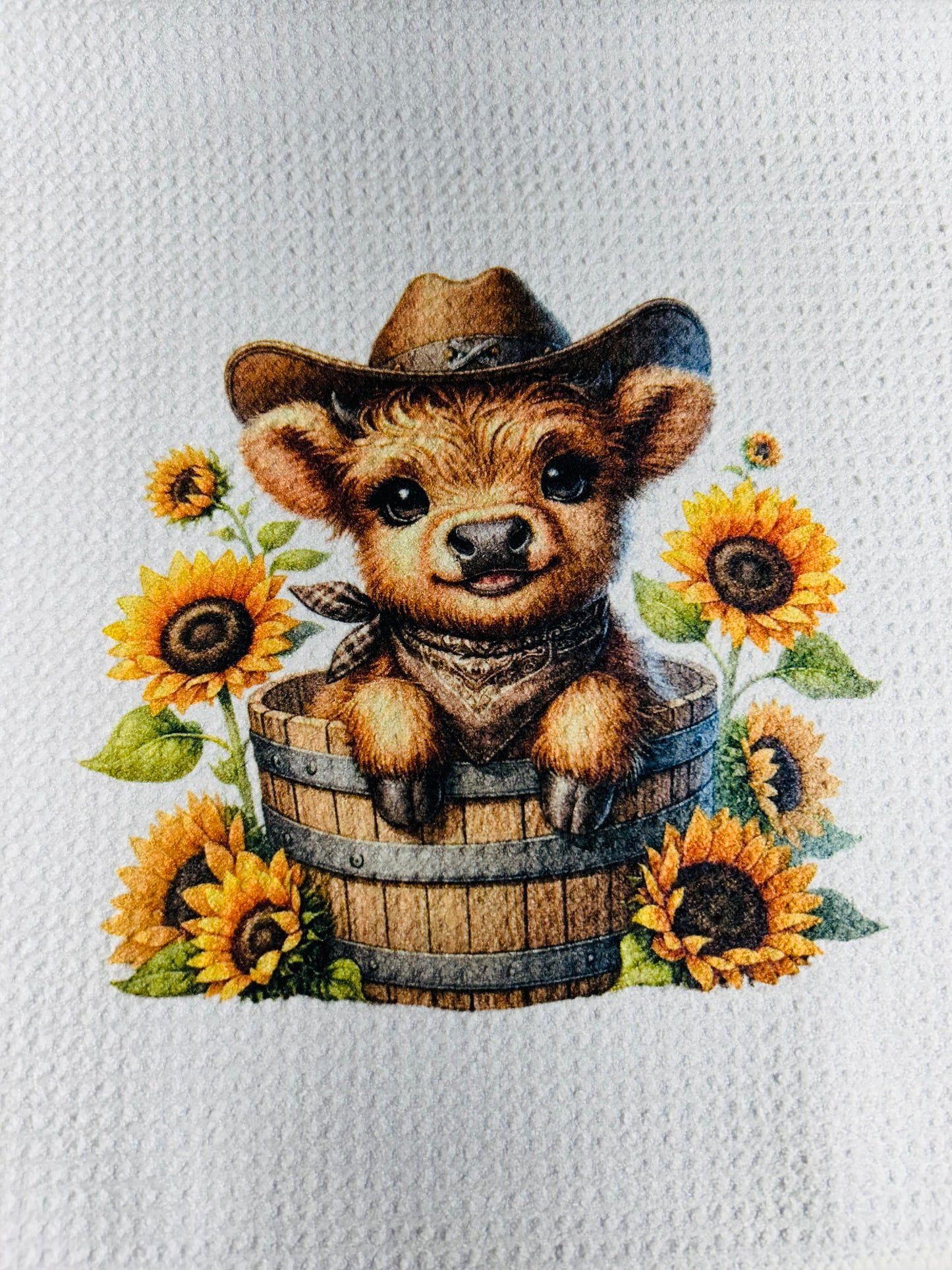 TOWELS - HIGHLAND COW HAT SUNFLOWERS BUCKET