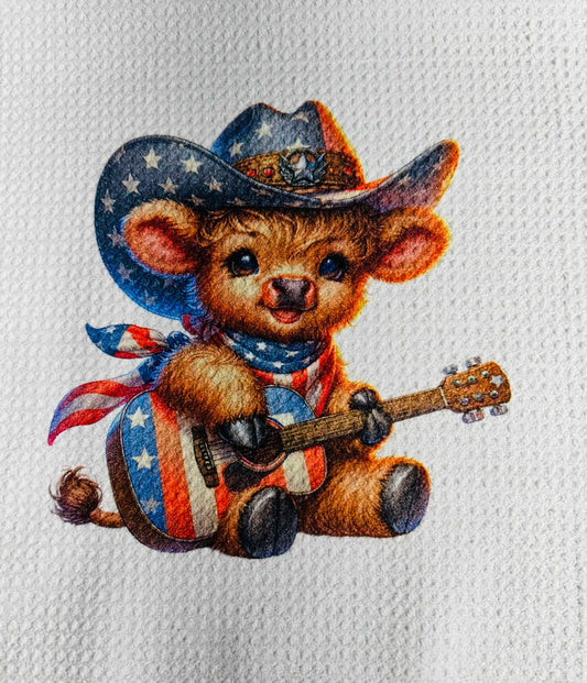 TOWELS - HIGHLAND COW HAT AMERICAN WITH GUITAR (Copy)