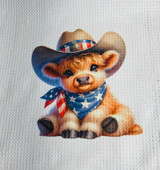 TOWELS - HIGHLAND COW HAT AMERICAN FLAG BANDANA