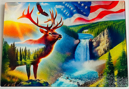 Tempered Glass Cutting Board Elk American Flag