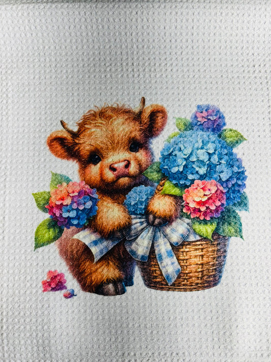 TOWELS - HIGHLAND COW FLOWERS BASKET