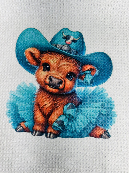 TOWELS - HIGHLAND COW HAT BLUE & TUTU