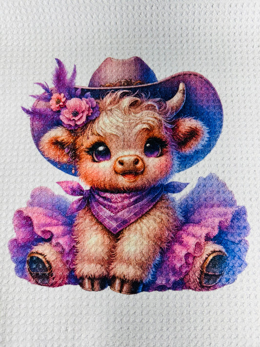TOWELS - HIGHLAND COW HAT PURPLE BANDANA