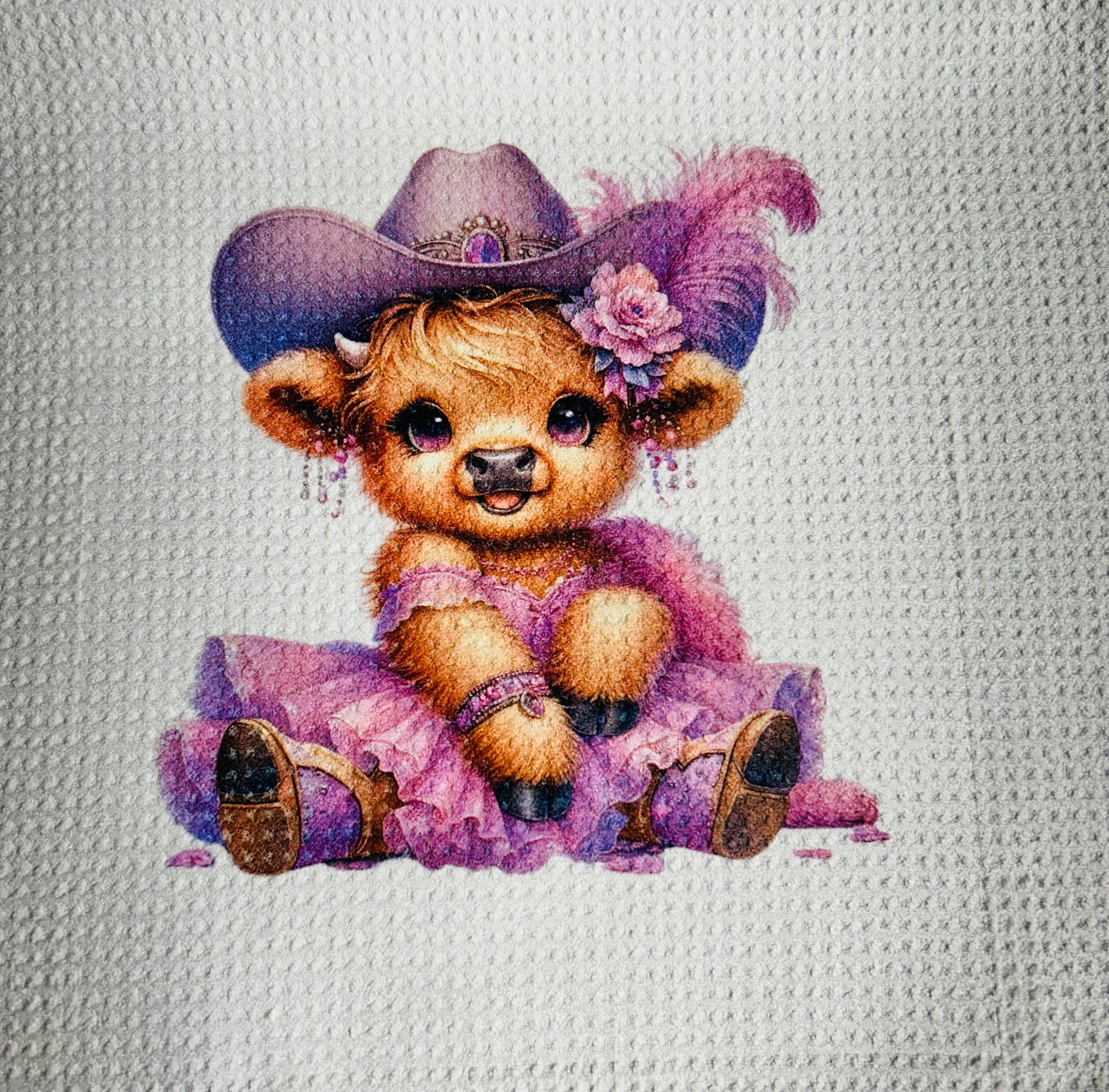 TOWELS - HIGHLAND COW HAT PURPLE