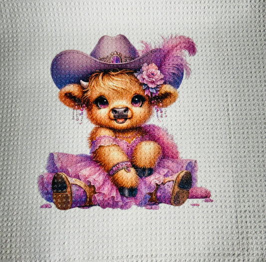 TOWELS - HIGHLAND COW HAT PURPLE
