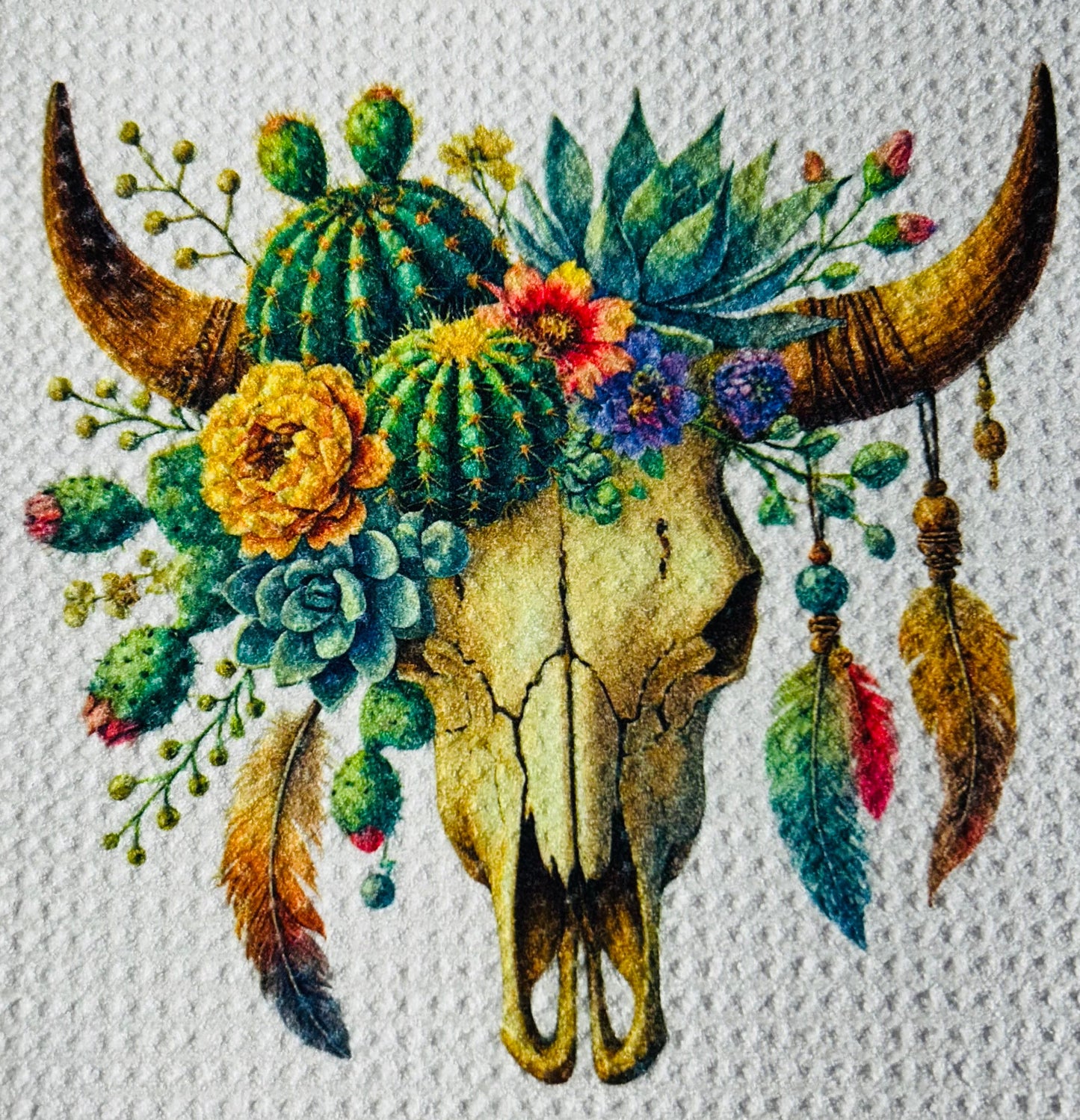 TOWELS - SOUTHWEST SKULLS CACTUS & FEATHERS