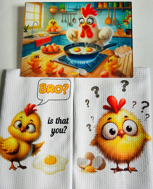 KITCHEN SET - CHICKEN/ROOSTER COOKING EGGS (3 PIECES)