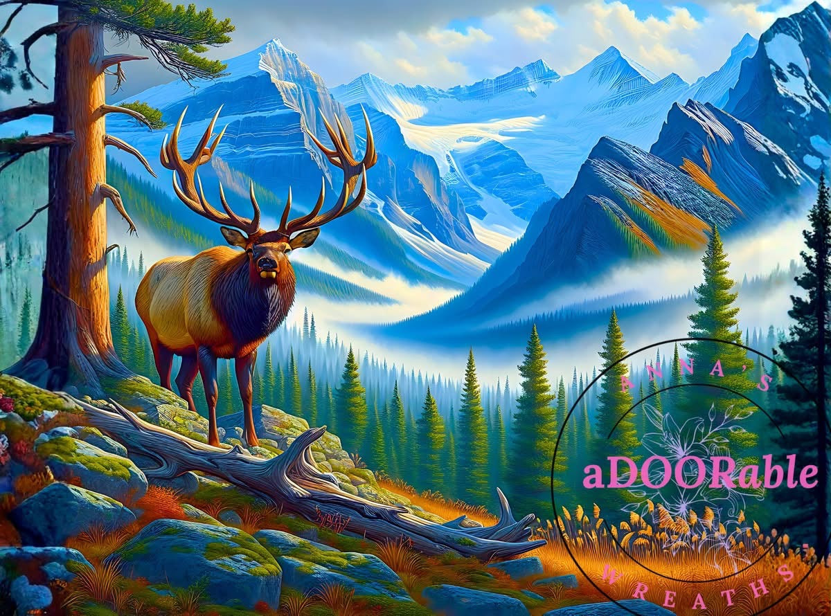 Tempered Glass Cutting Board Elk in Forest with Mountain View