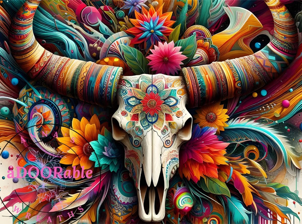Tempered Glass Cutting Board Southwest Skulls Rainbow