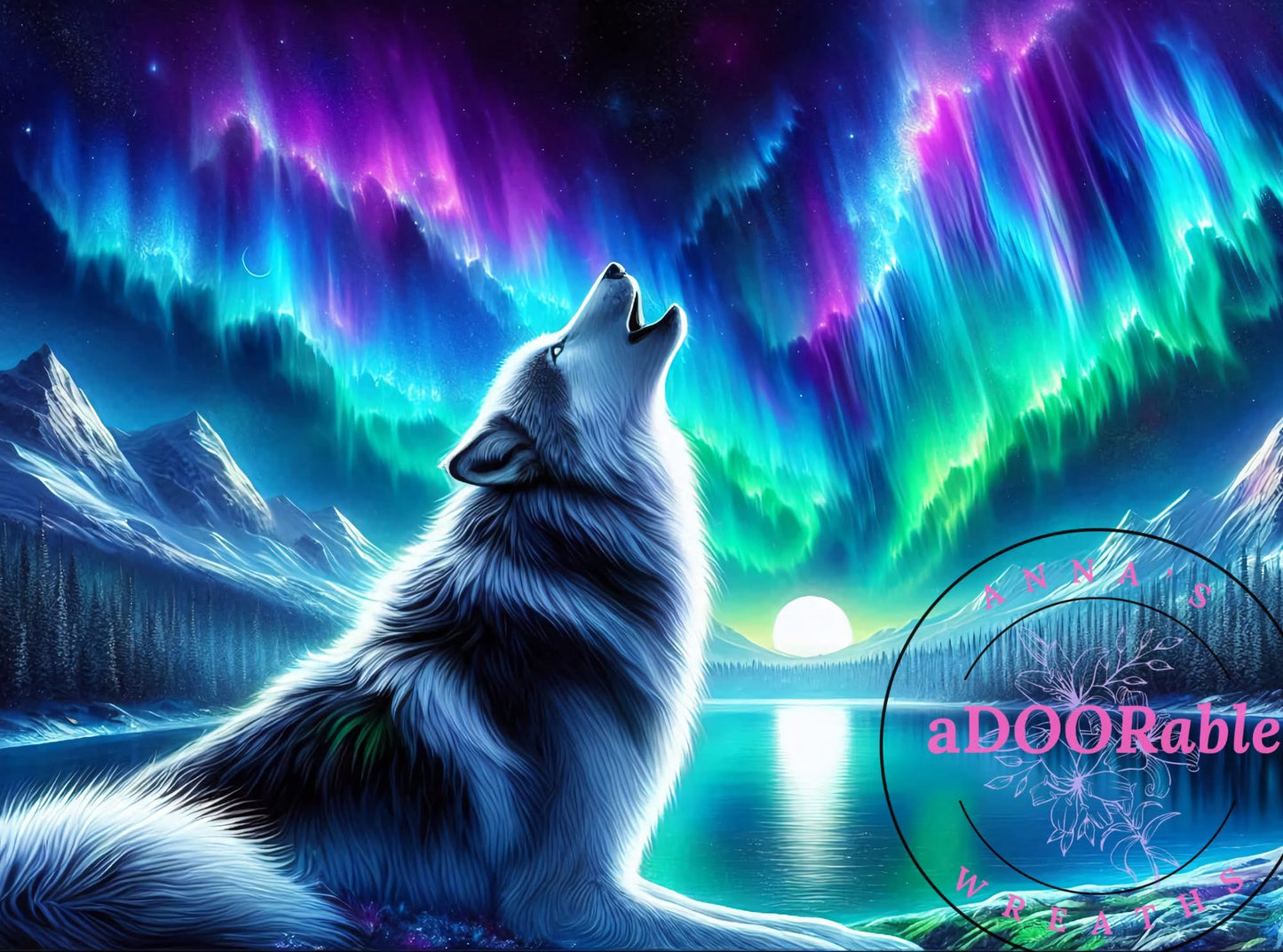 Tempered Glass Cutting Board Wolf Howling Northern Lights