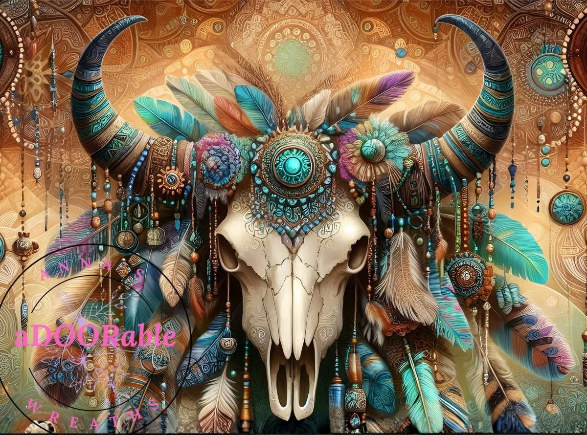 Tempered Glass Cutting Board Southwest Skulls Beads & Feathers