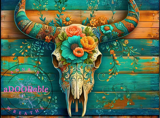 Cutting Board - SOUTHWEST SKULLS TEAL WOOD