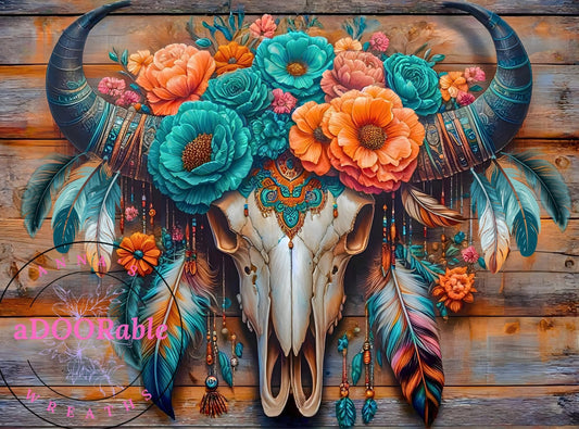 Cutting Board - SOUTHWEST SKULLS ORANGE TEAL FLOWERS